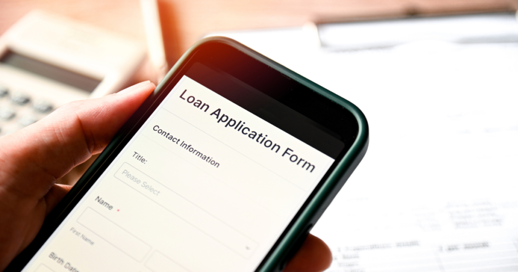 A cellphone displaying personal loans application form