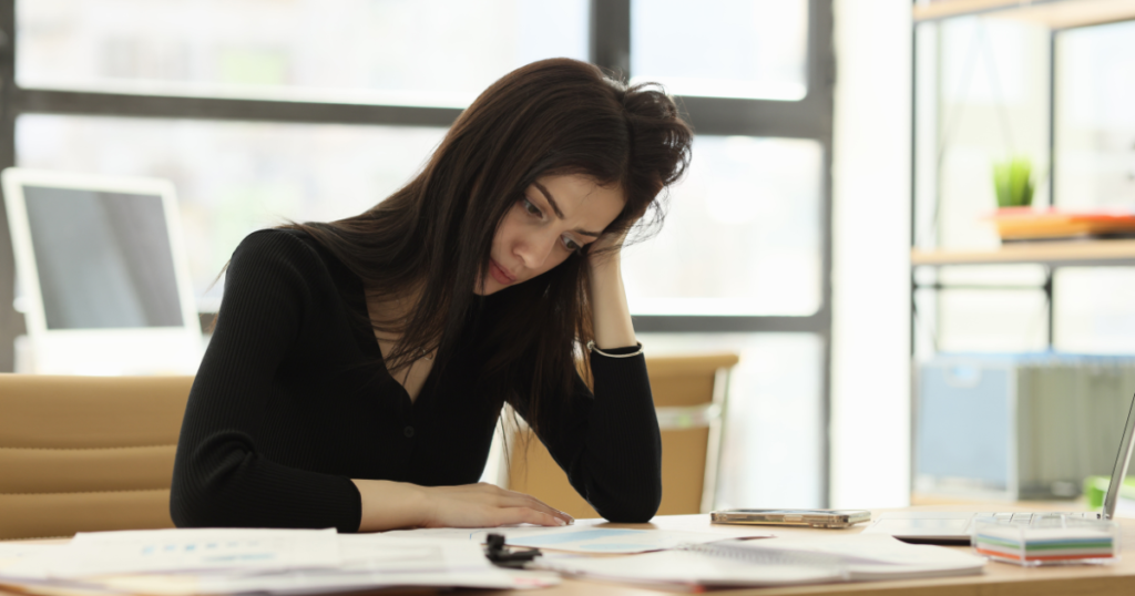 A girl upset after applying for personal loans